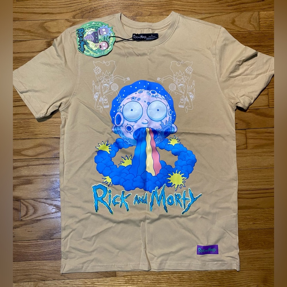Rick & Morty Graphic T-Shirt by Adult Swim New W Tags Sz Large New Beige